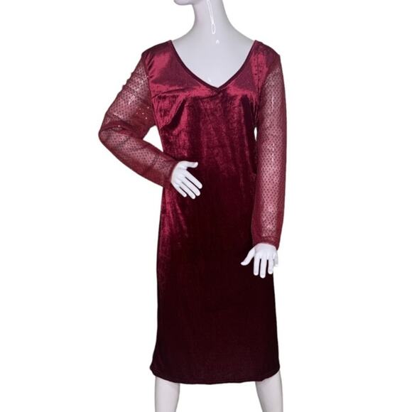BloomChic NWT See Thru Sequined Long Sleeve V-Neck Burgundy Size 14-16 - Picture 1 of 15